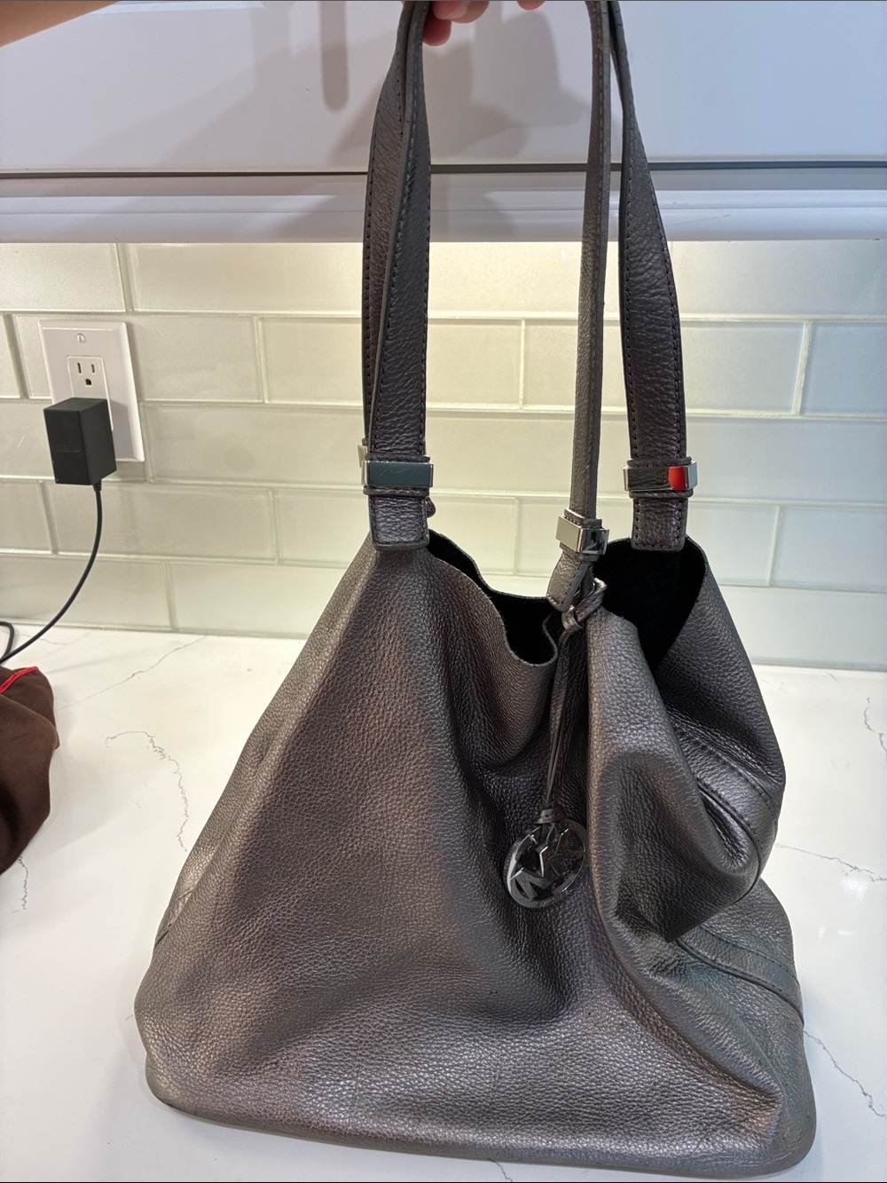 Michael Kors Dark Gray Pebbled Leather Shoulder Bag